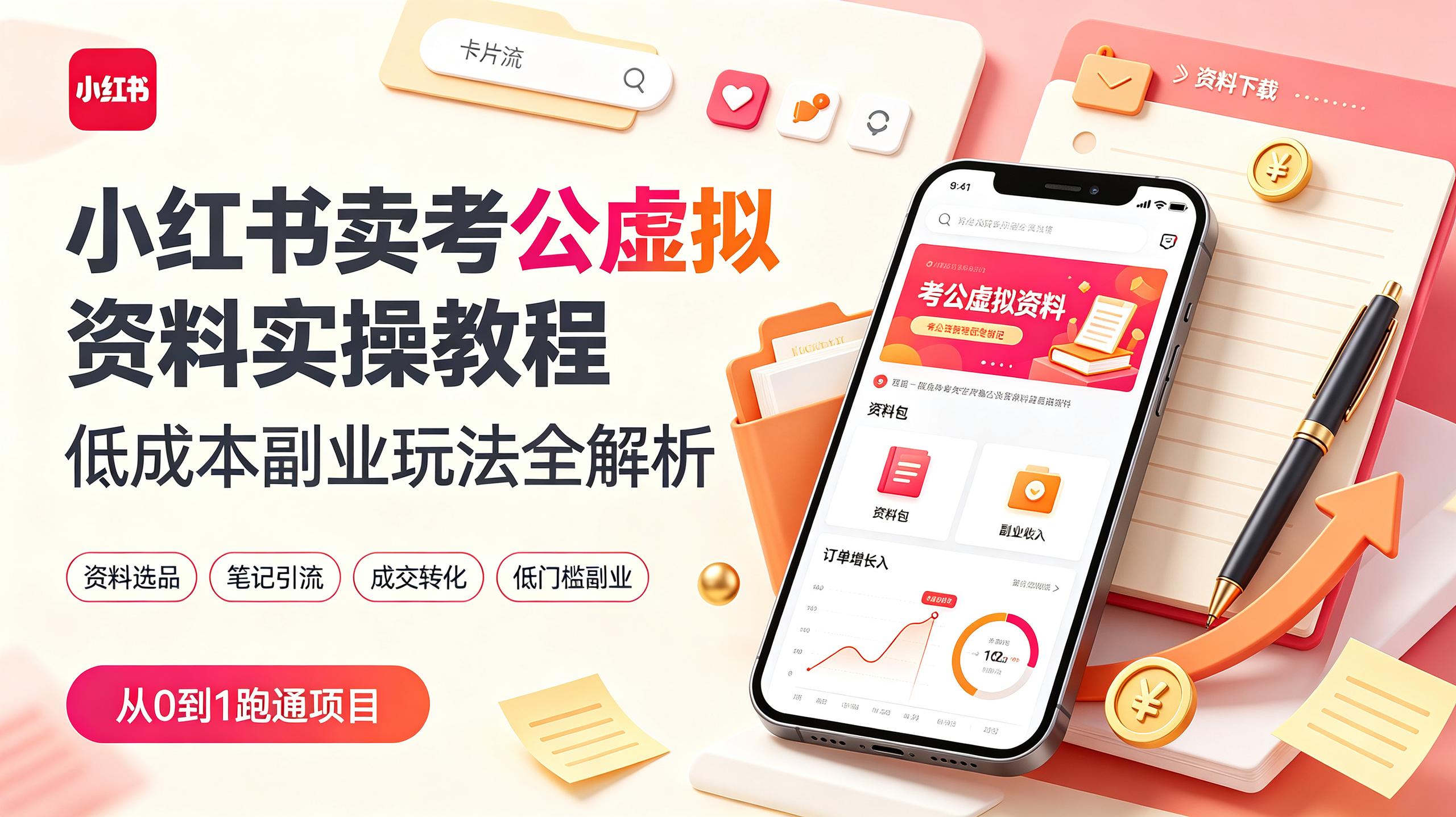 小红书卖考公虚拟资料实操教程，低成本副业玩法全解析
