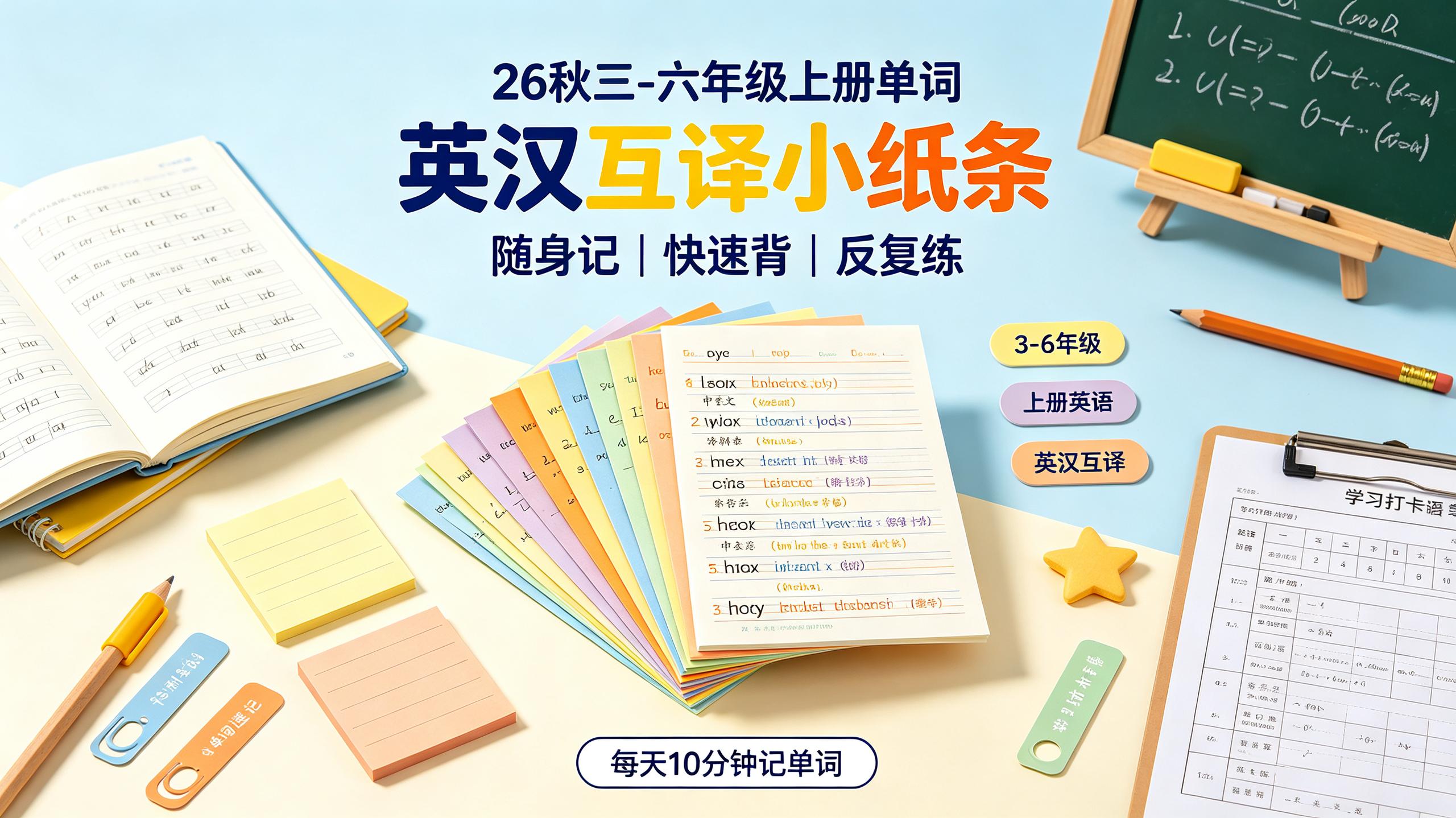 26秋三-六年级上册单词英汉互译小纸条