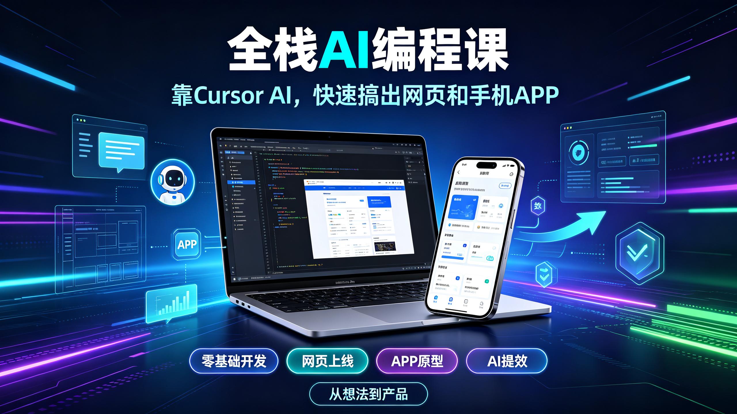 全栈AI编程课：靠Cursor AI，快速搞出网页和手机APP(国外中字)