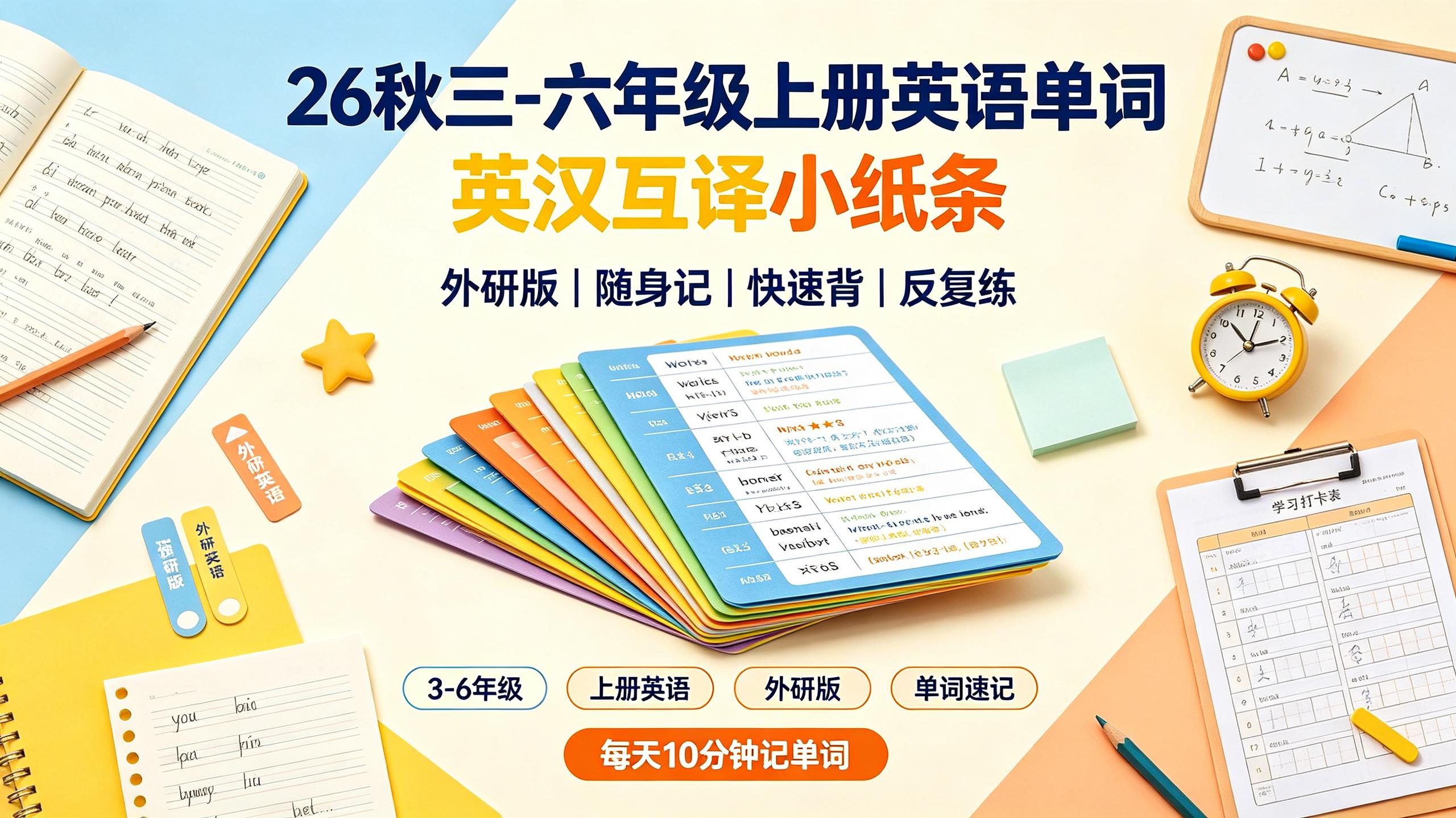 26秋三-六年级上册英语单词英汉互译小纸条外研版