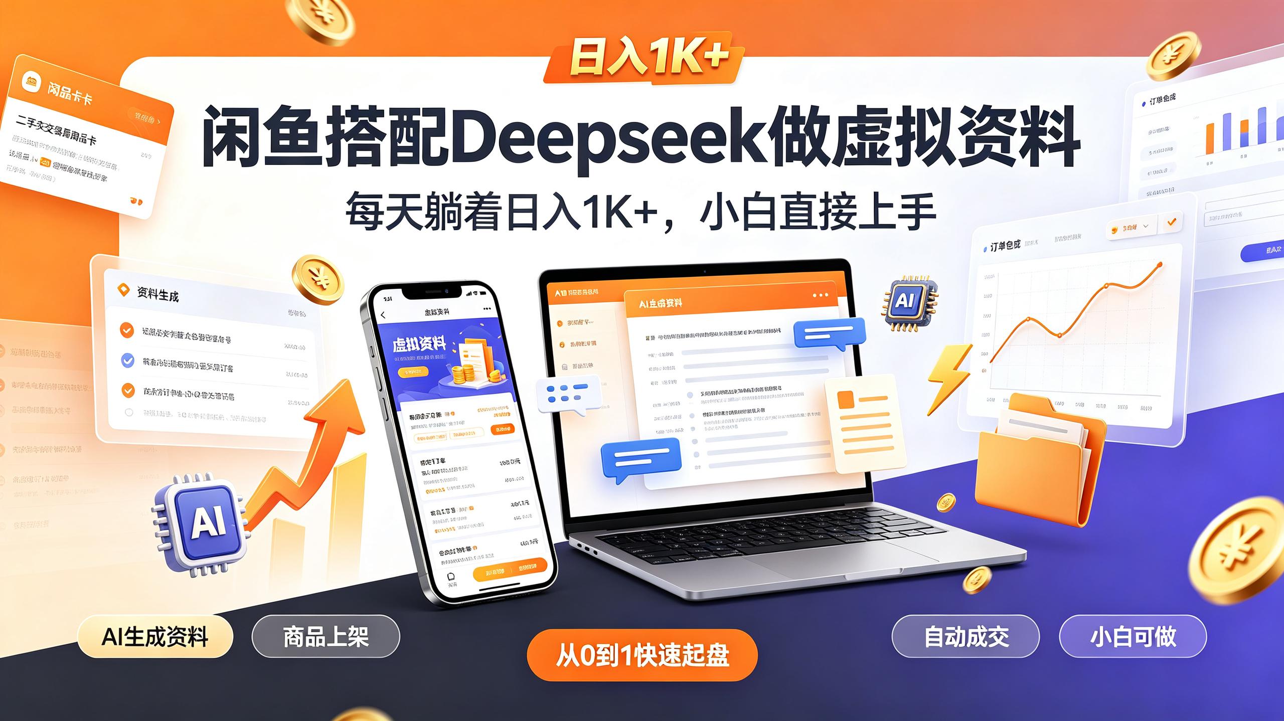 闲鱼搭配Deepseek做虚拟资料，每天躺着日入1K+，小白直接上手