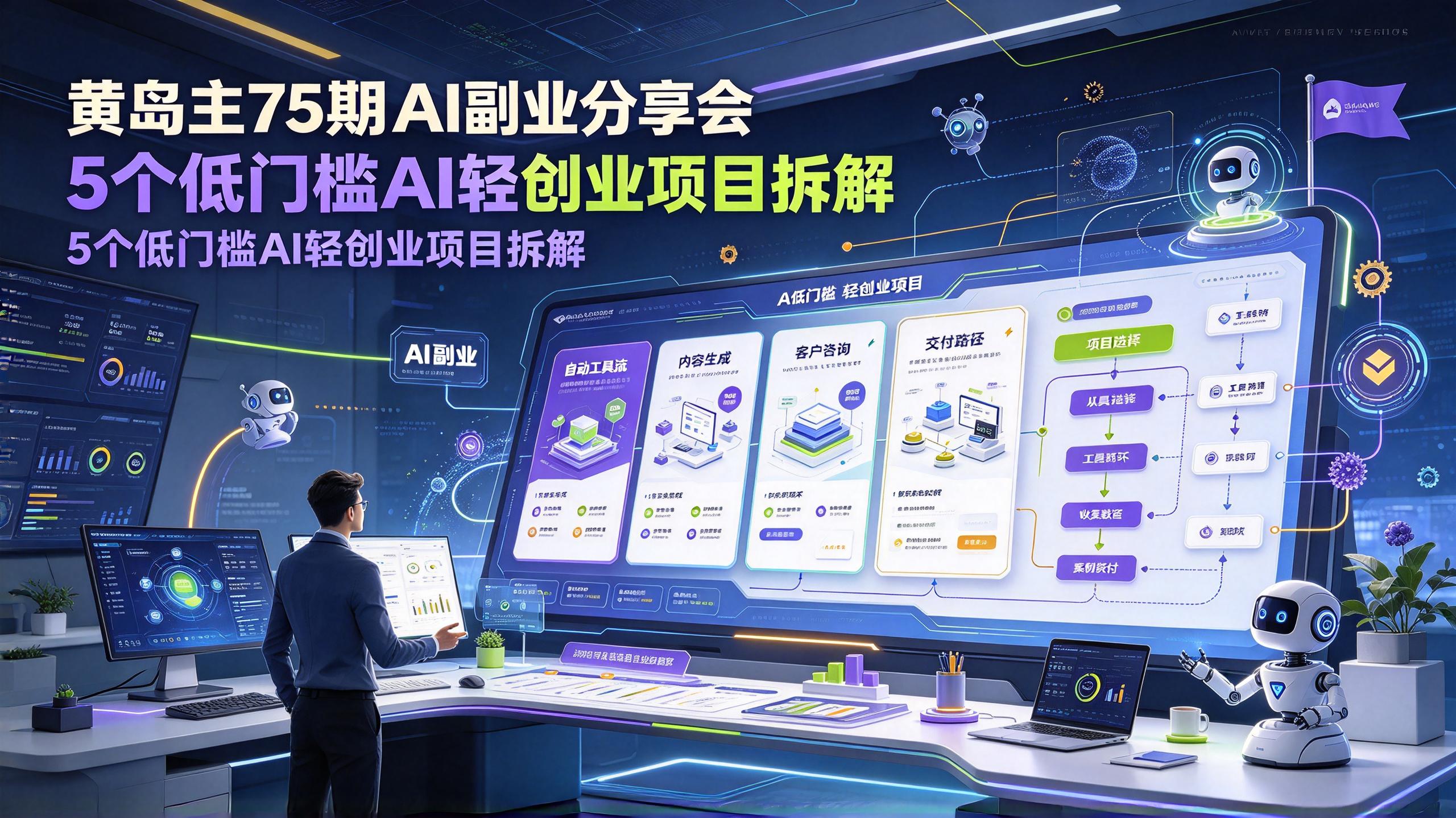 黄岛主75期AI副业分享会-5个低门槛AI轻创业项目拆解