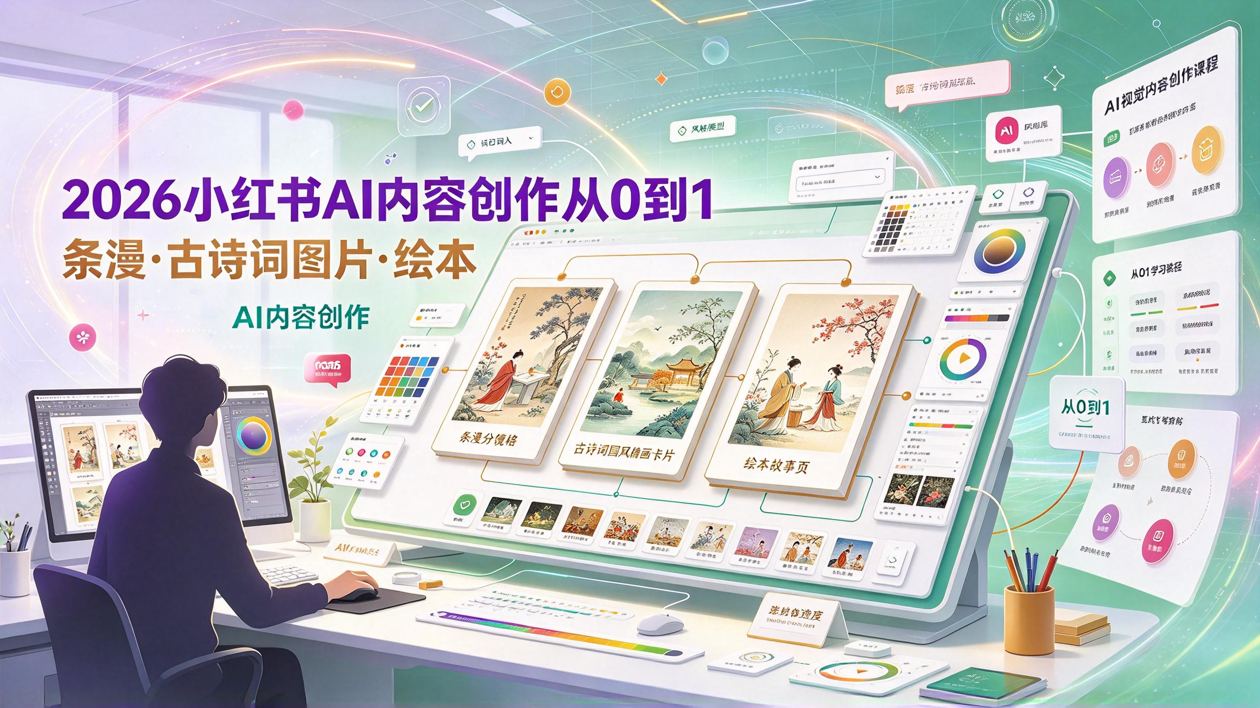 2026小红书AI内容创作从0到1：学习条漫、古诗词图片、绘本